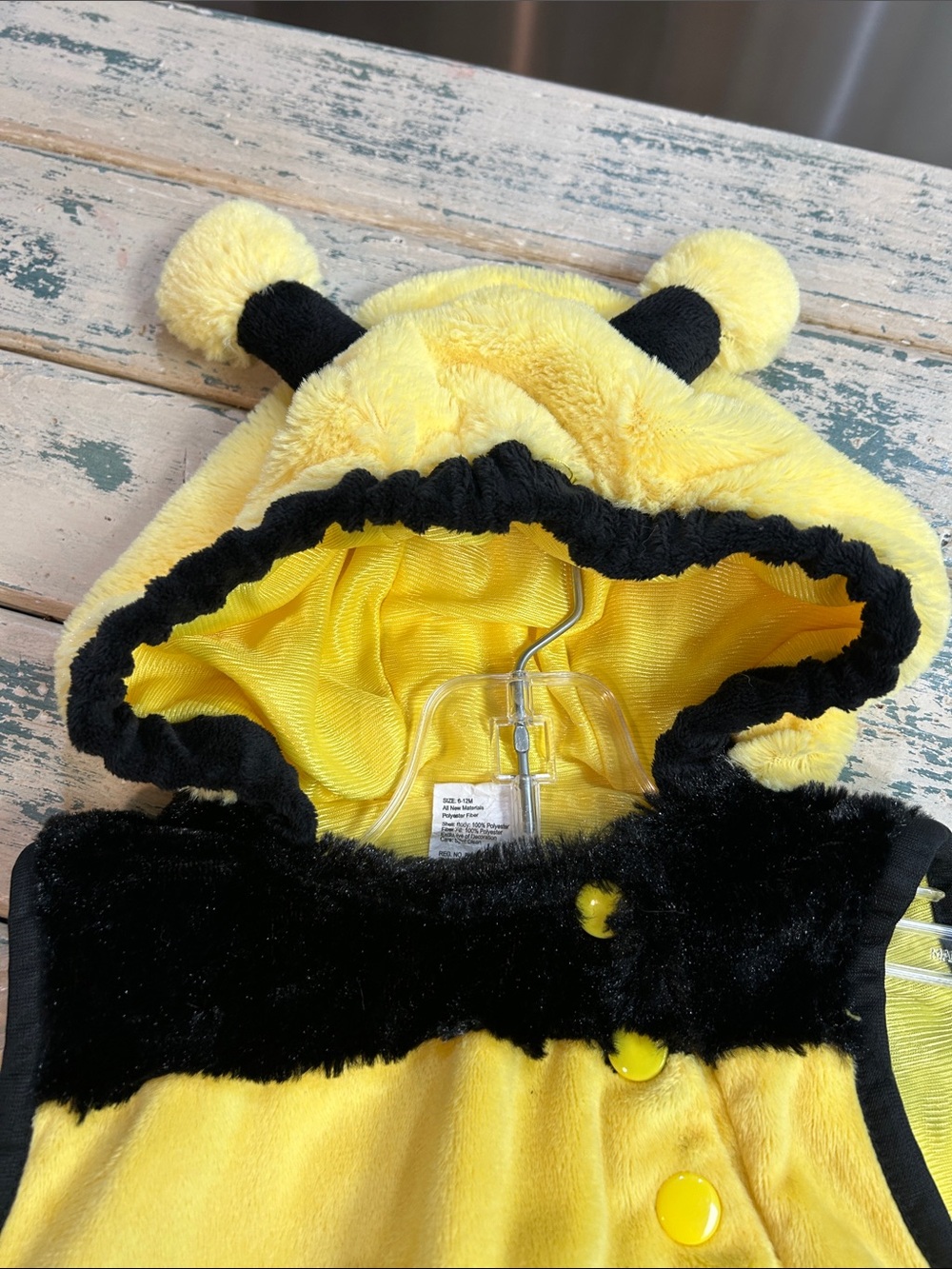 Infant Plush Yellow & Black Bumblebee Costume with Wings Size 6-12 Months - Picture 4 of 9